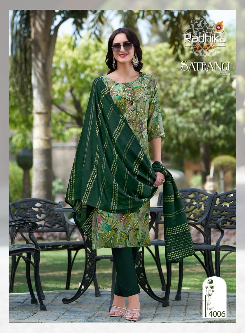 Radhika Lifestyle Satrangi Vol 4 Modal Chanderi Print Wholesale Fancy Readymade Salwar Suit Catalog — Wholesale Readymade Suit, MPA wholesale from Surat — view 2